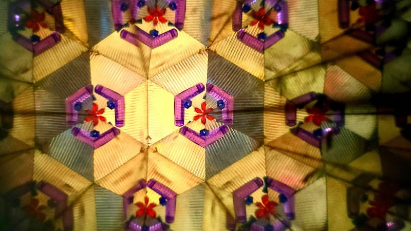 a close up view of a multicolored umbrella